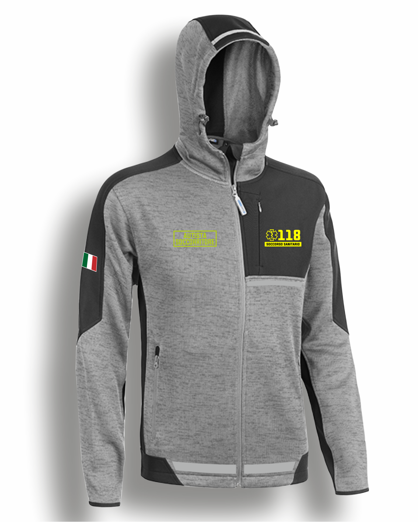 Felpa cappuccio e zip bicolore 118 alta visibilità rifrangente