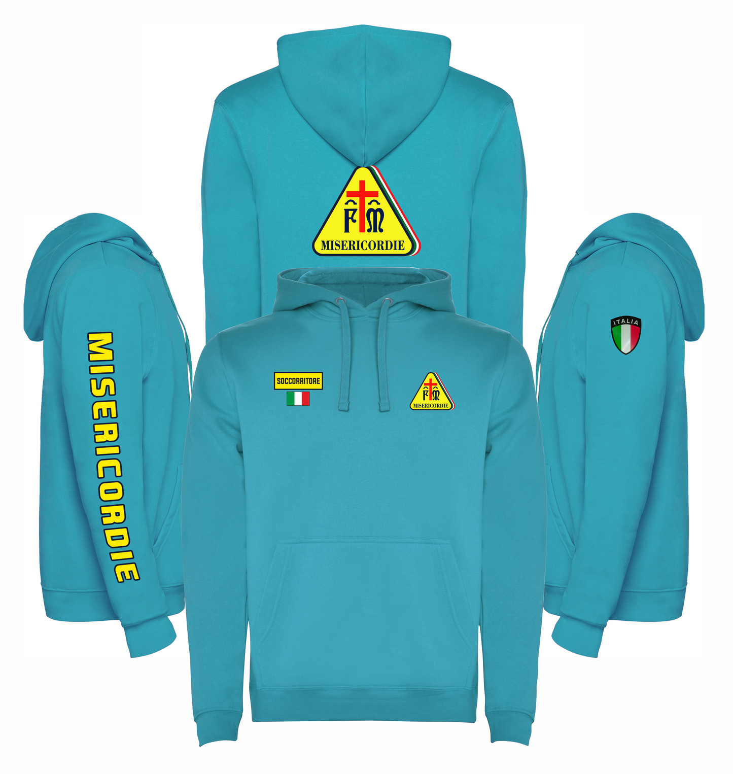 Felpa celeste con cappuccio MISERICORDIE