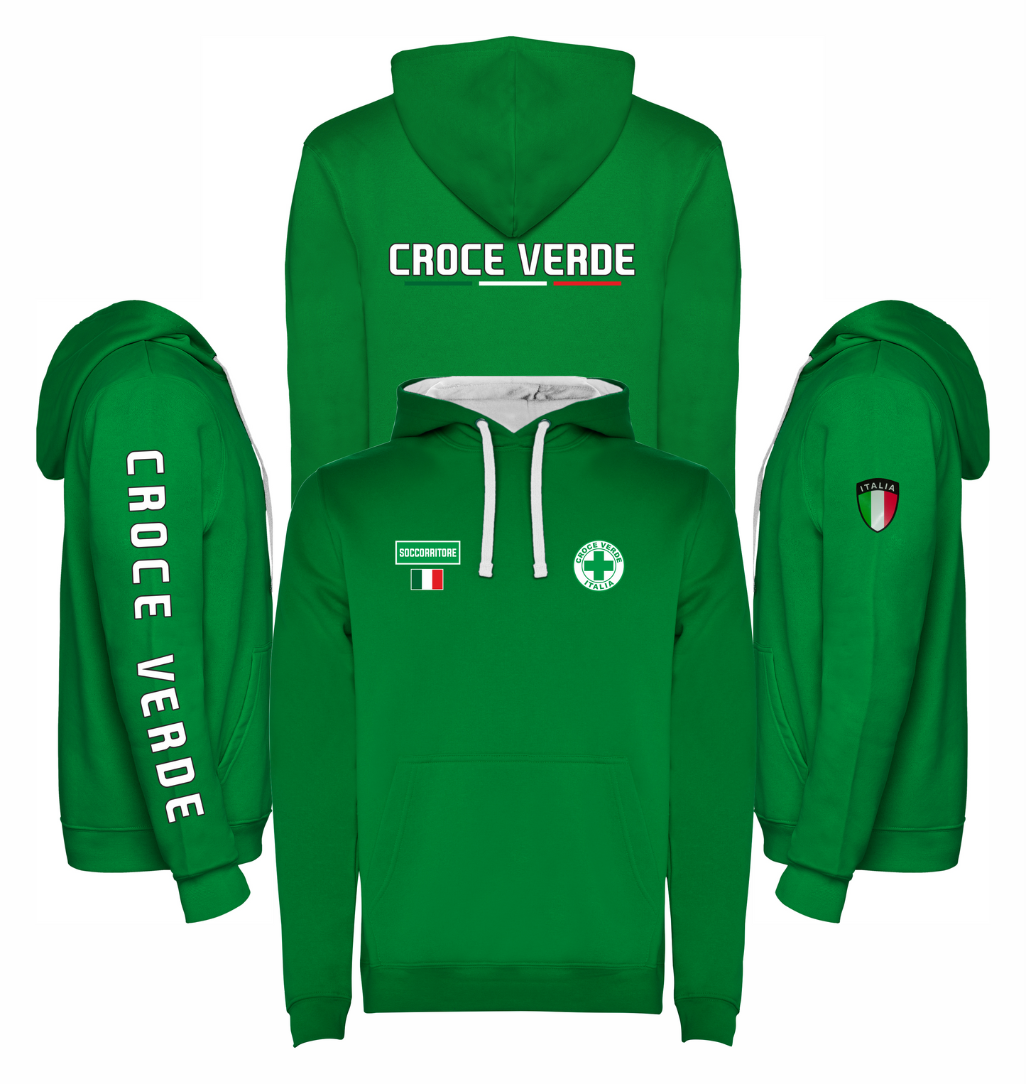 Felpa verde con cappuccio della CROCE VERDE