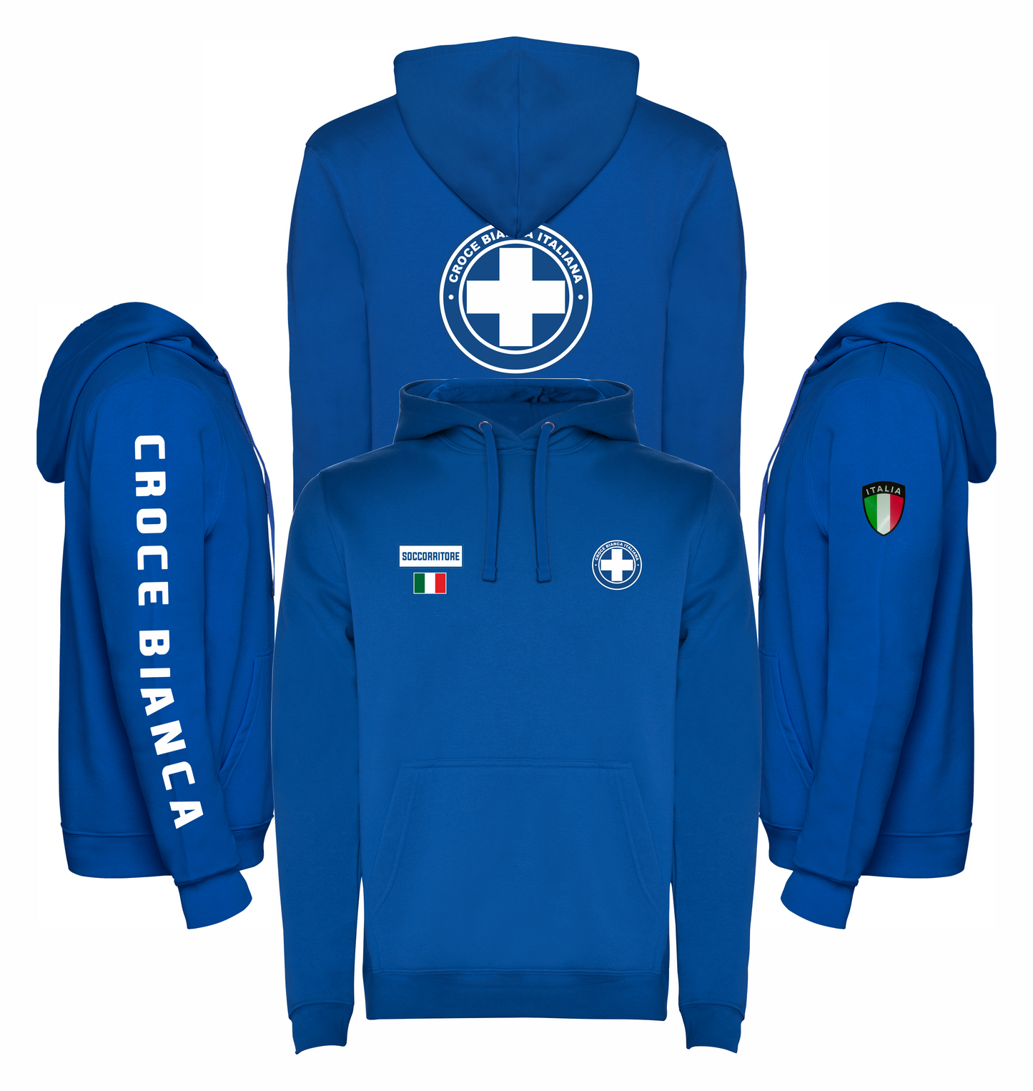 Felpa blu royal con cappuccio della CROCE BIANCA