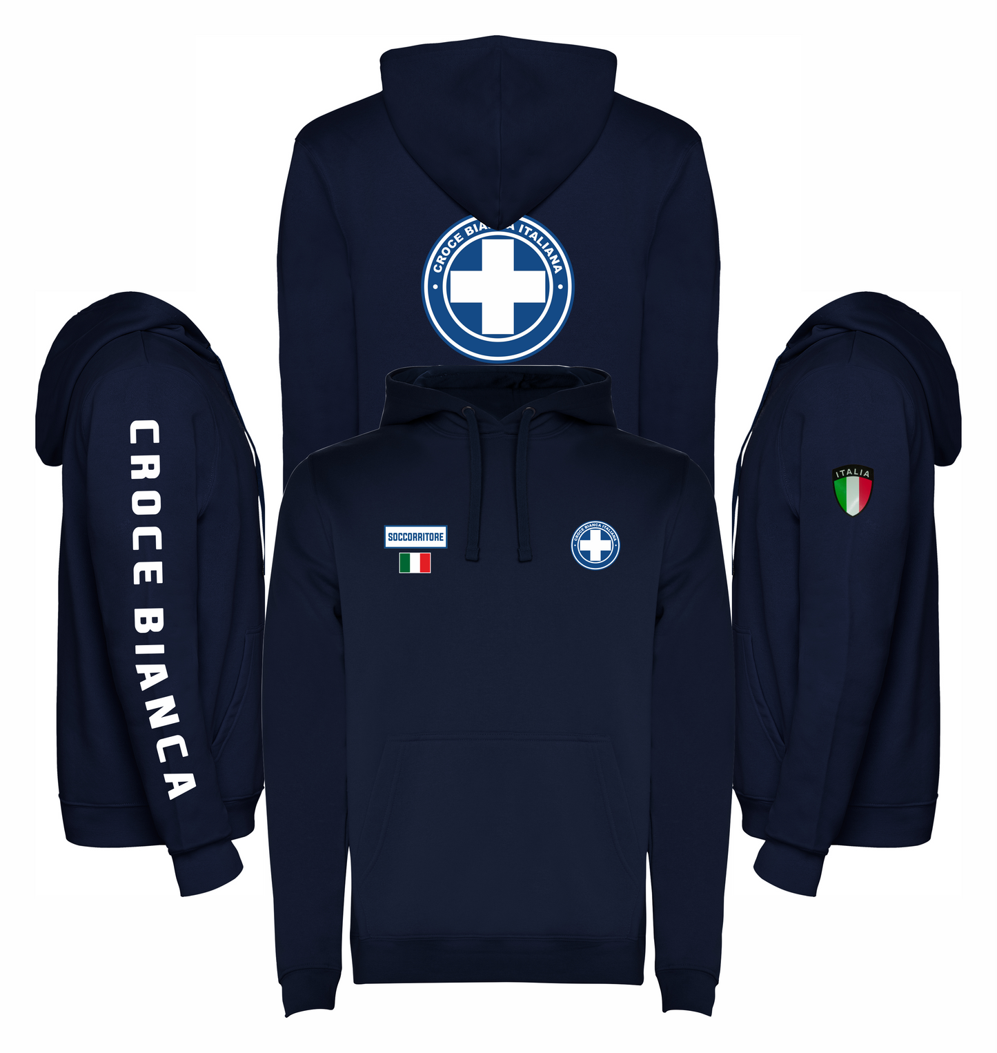 Felpa blu scura con cappuccio della CROCE BIANCA