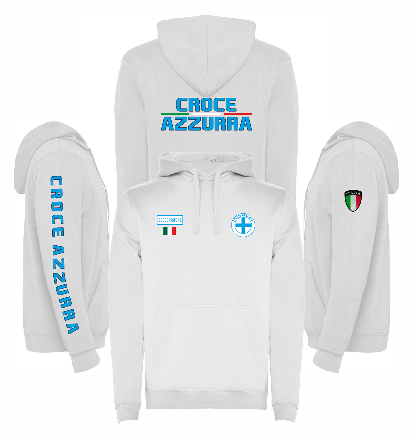 Felpa bianca con cappuccio della CROCE AZZURRA