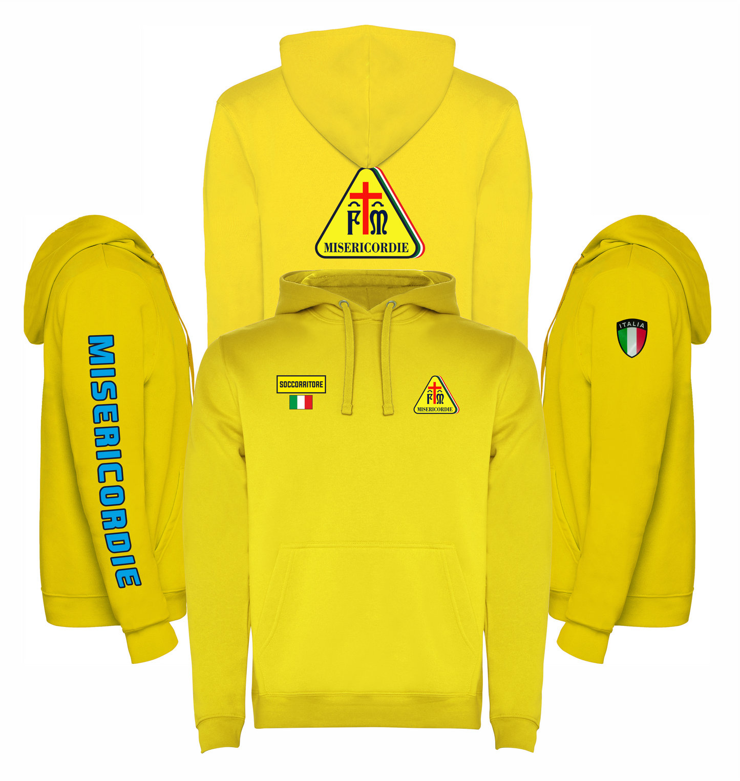 Felpa gialla con cappuccio MISERICORDIE