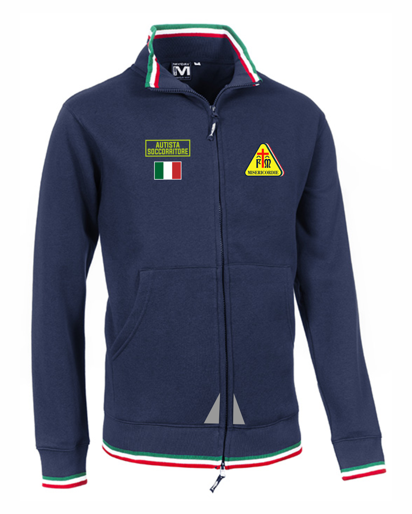 Felpa con zip e bordini tricolore alta visibilità rifrangente