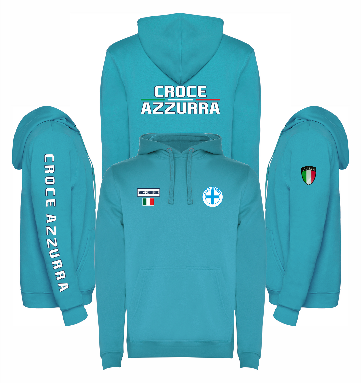Felpa azzurra con cappuccio della CROCE AZZURRA