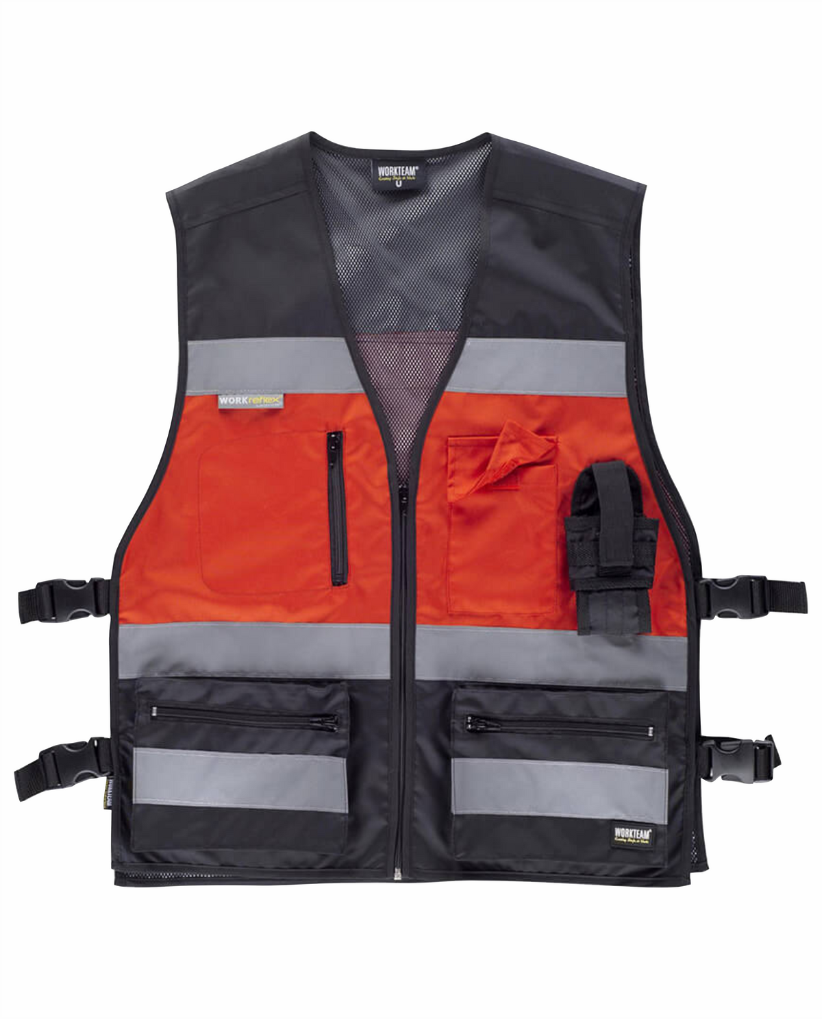 Gilet Tecnico Multitasche C3601 Rosso Fluo Nero
