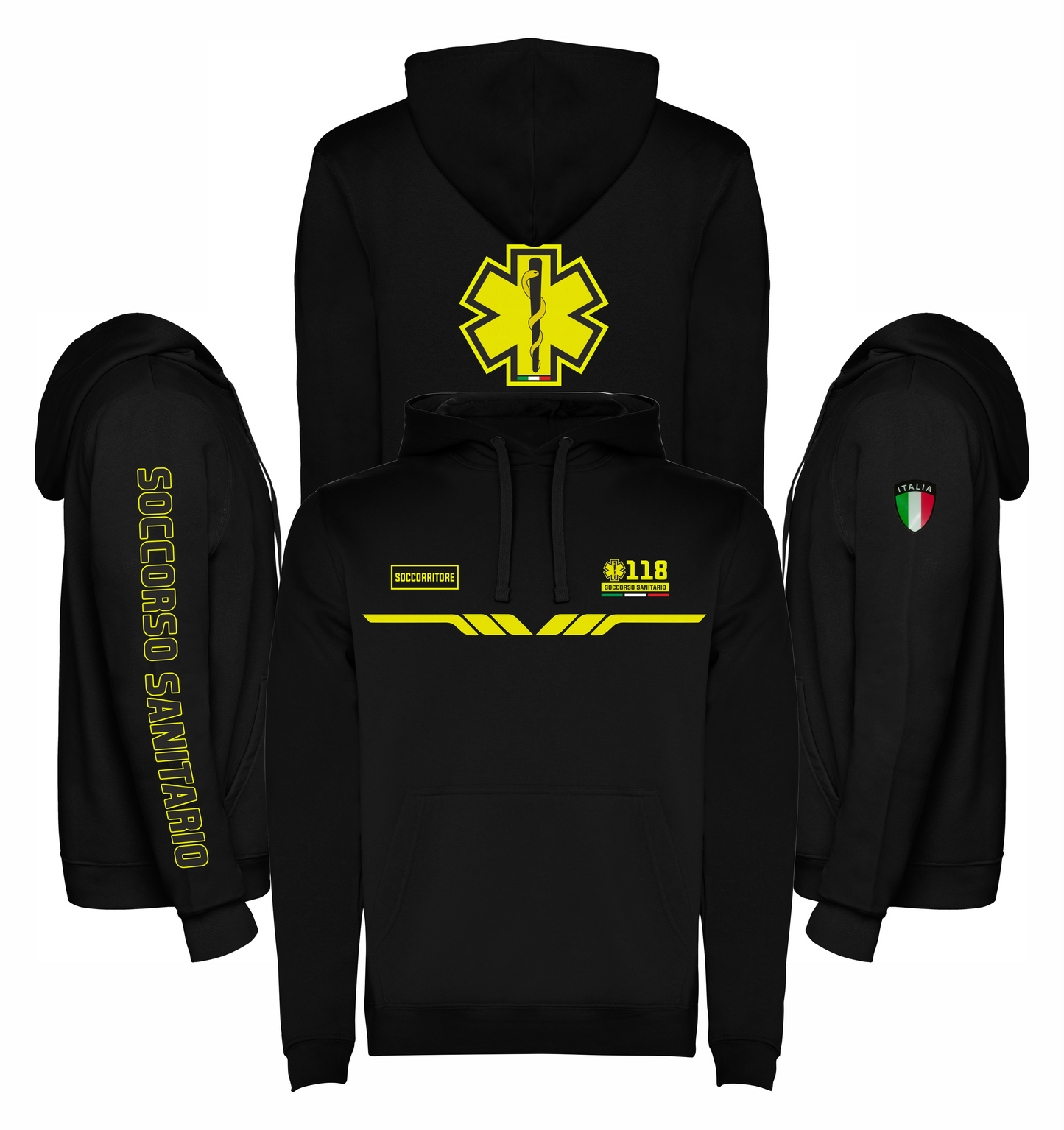 Felpa nera con cappuccio del 118