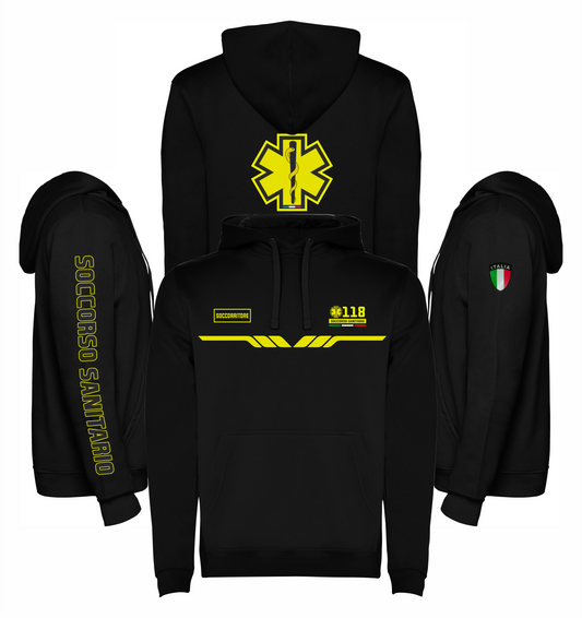 Felpa nera con cappuccio del 118