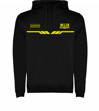 Felpa nera con cappuccio del 118