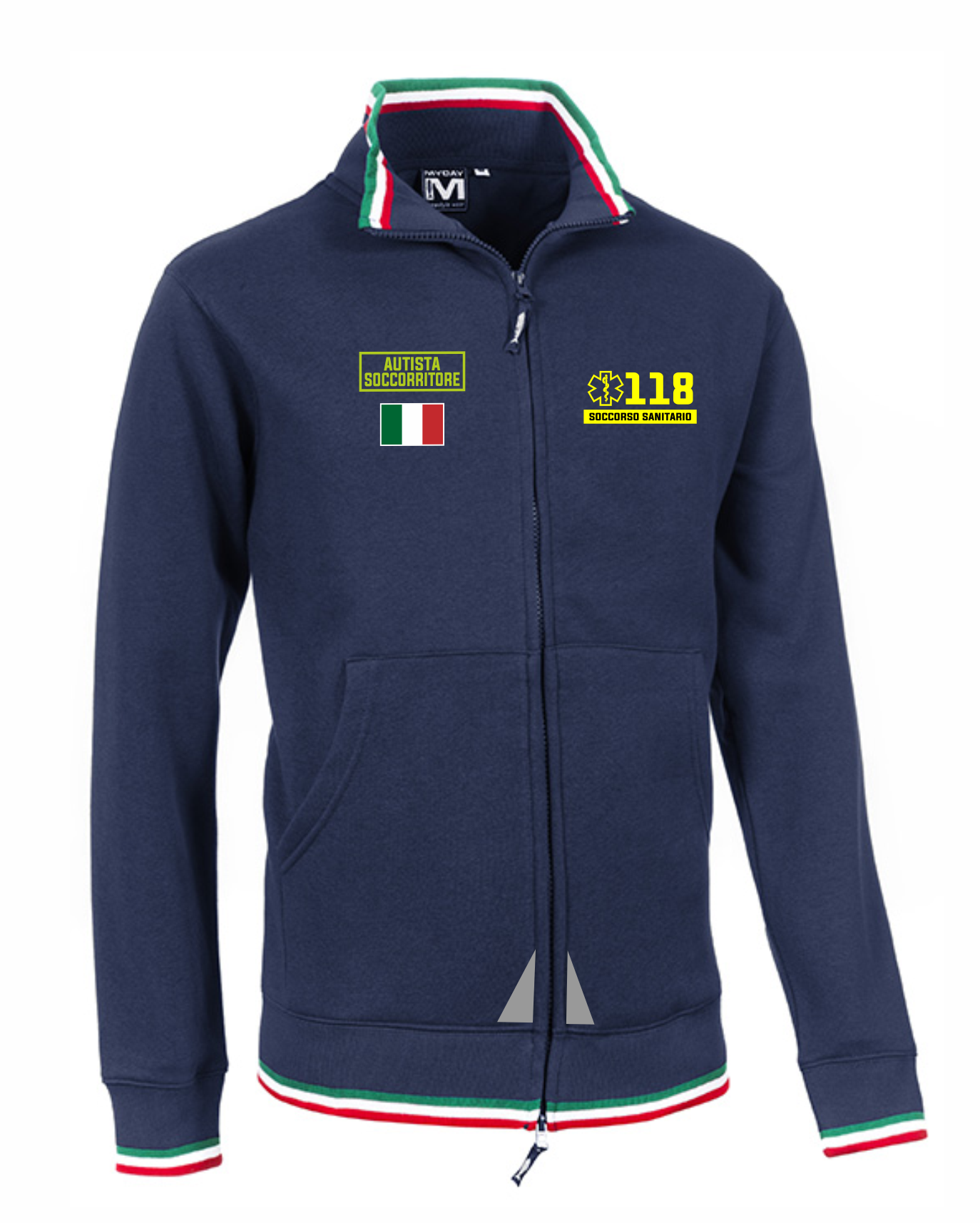 Felpa Zip e bordini tricolore 118 alta visibilità rifrangente