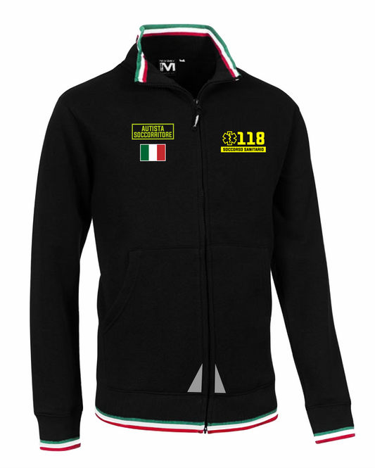 Felpa Zip e bordini tricolore 118 alta visibilità rifrangente