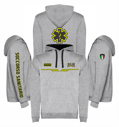 Felpa grigio melange con cappuccio del 118