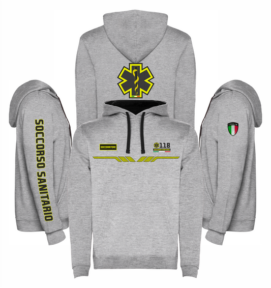 Felpa grigio melange con cappuccio del 118