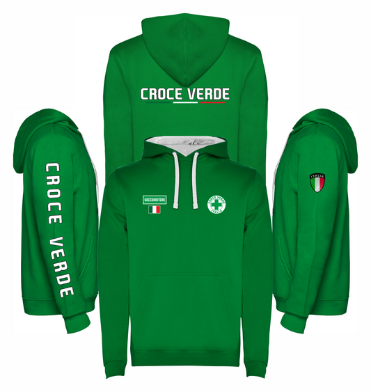 Felpa verde con cappuccio della CROCE VERDE