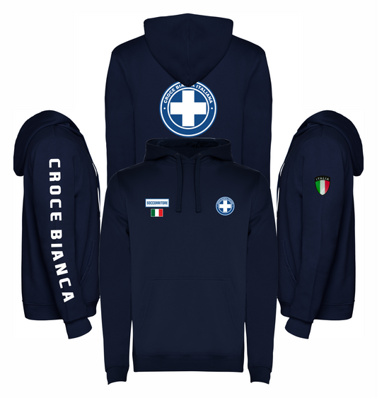 Felpa blu scura con cappuccio della CROCE BIANCA