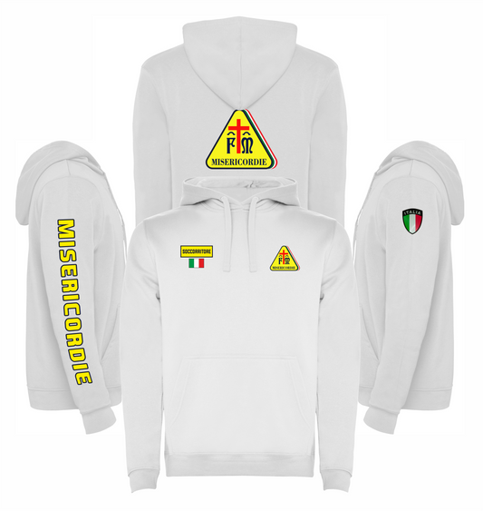 Felpa bianca con cappuccio MISERICORDIE