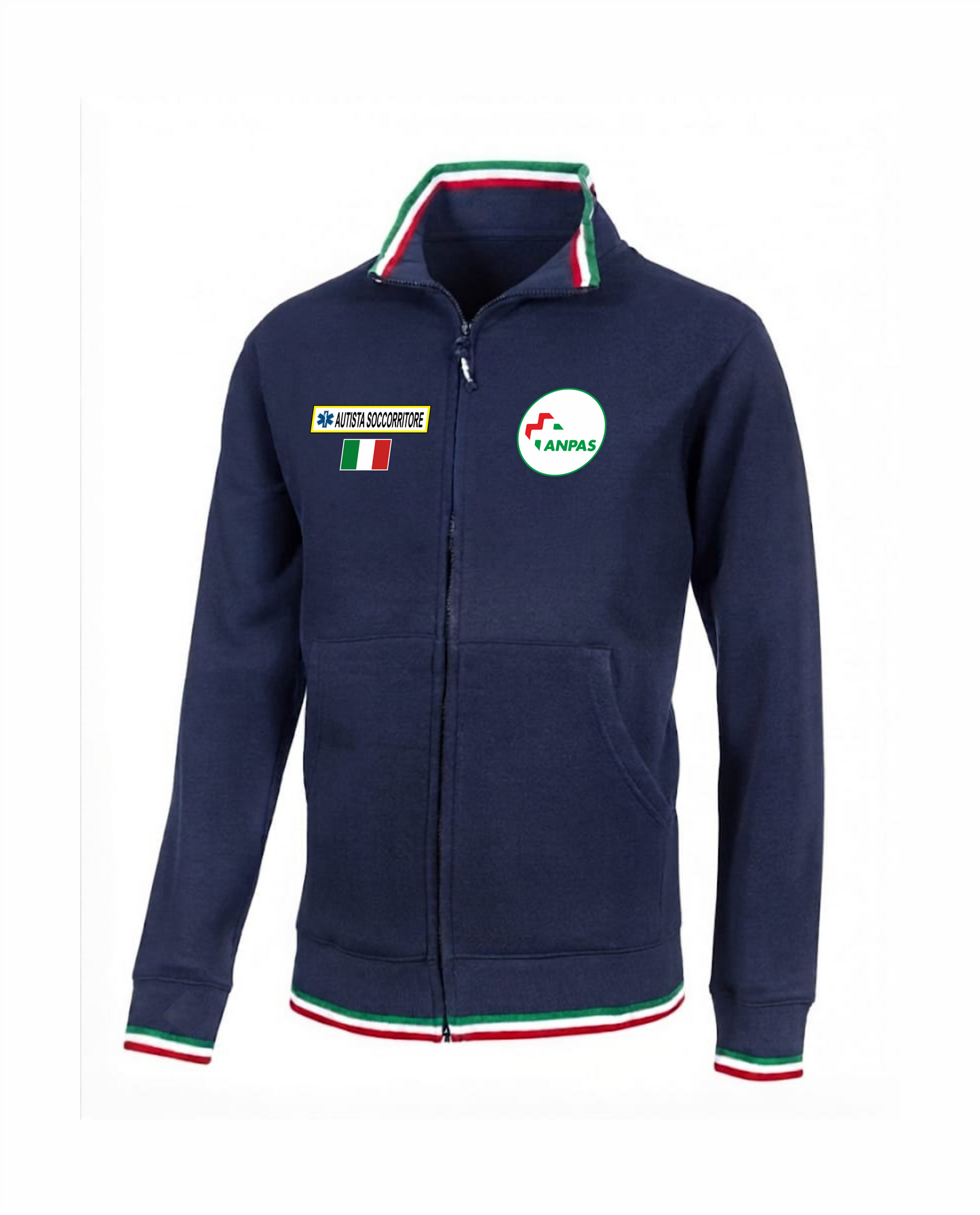 Felpa TRIC blu scuro zip e bordini tricolore ANPAS