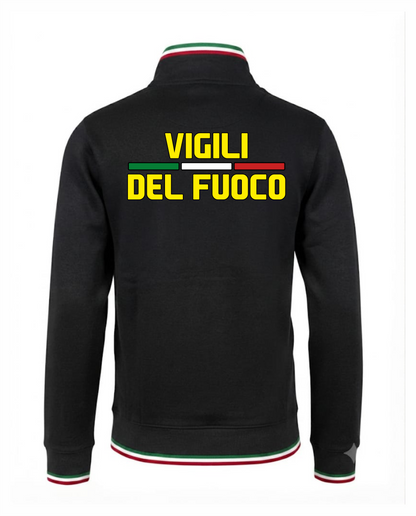 Felpa TRIC nera zip e bordini tricolore VIGILI DEL FUOCO