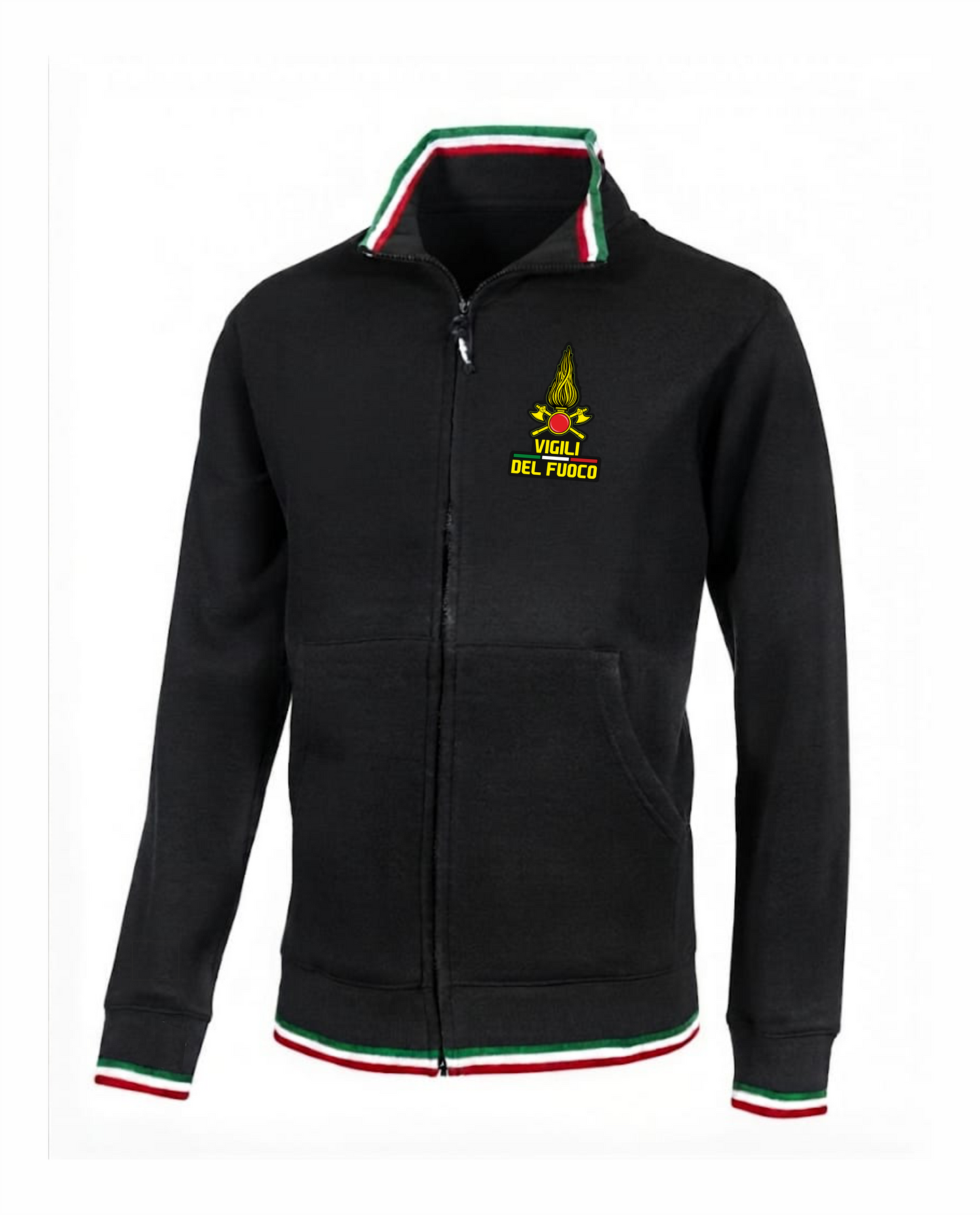 Felpa TRIC nera zip e bordini tricolore VIGILI DEL FUOCO