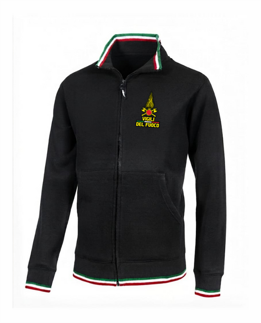 Felpa TRIC nera zip e bordini tricolore VIGILI DEL FUOCO