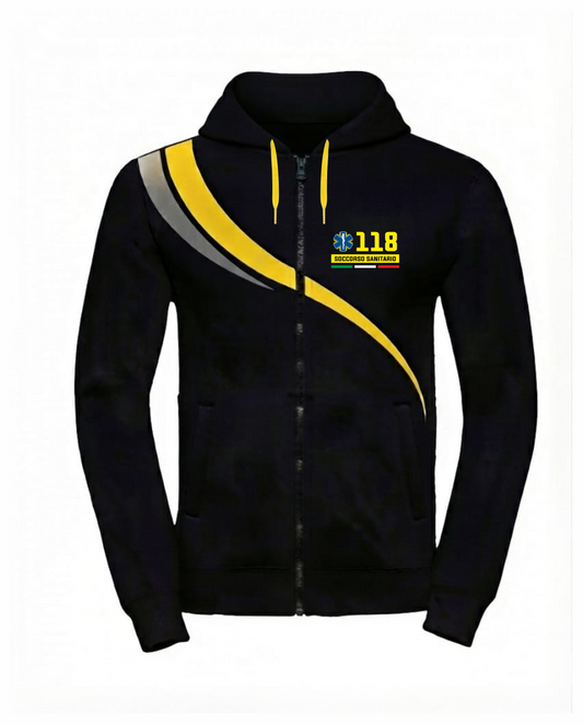 Felpa LINEAR con cappuccio  e zip nera 118