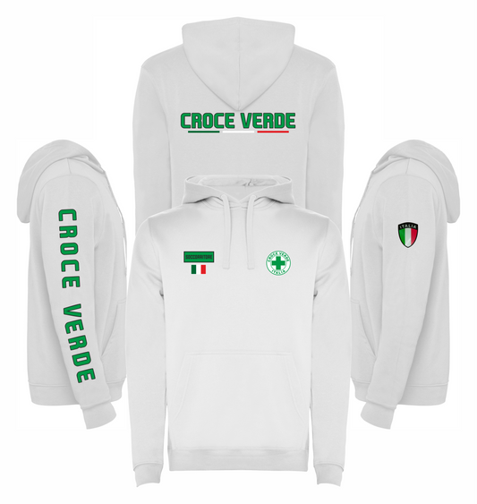 Felpa bianca con cappuccio della CROCE VERDE
