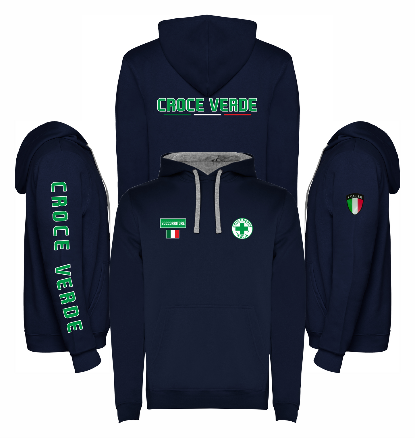 Felpa blu scura con cappuccio della CROCE VERDE