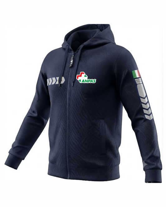 Felpa PREDATOR con cappuccio e zip blu scuro ANPAS alta visibilità rifrangente