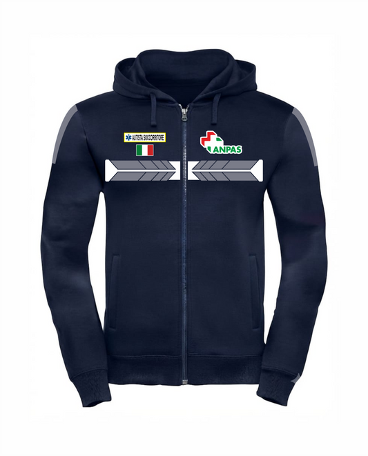 Felpa blu scuro con cappuccio e zip ANPAS alta visibilità rifrangente