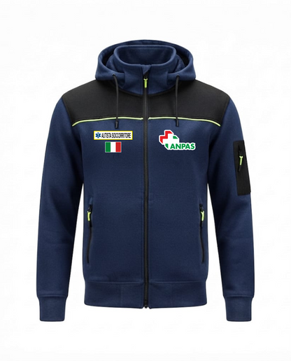 Felpa OREGON blu scuro zip e cappuccio ANPAS