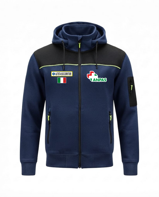 Felpa OREGON blu scuro zip e cappuccio ANPAS