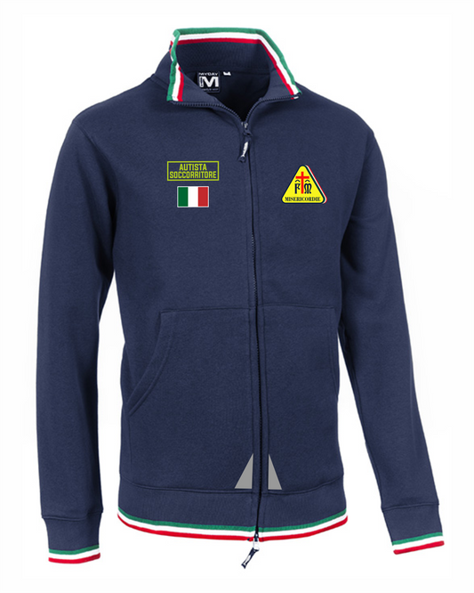 Felpa con zip e bordini tricolore alta visibilità rifrangente