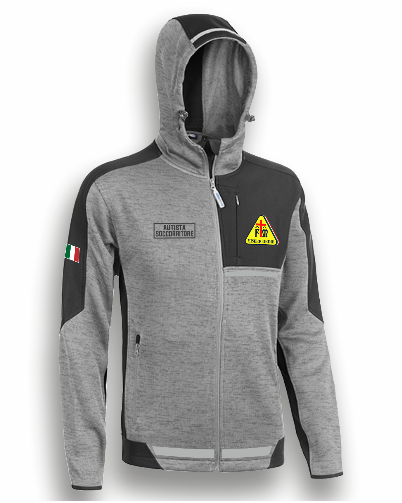 Felpa con cappuccio e zip bicolore alta visibilità rifrangente