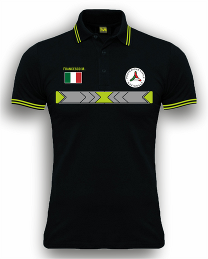 Polo nera con righini fluo PROTEZIONE CIVILE alta visibilità rifrangente