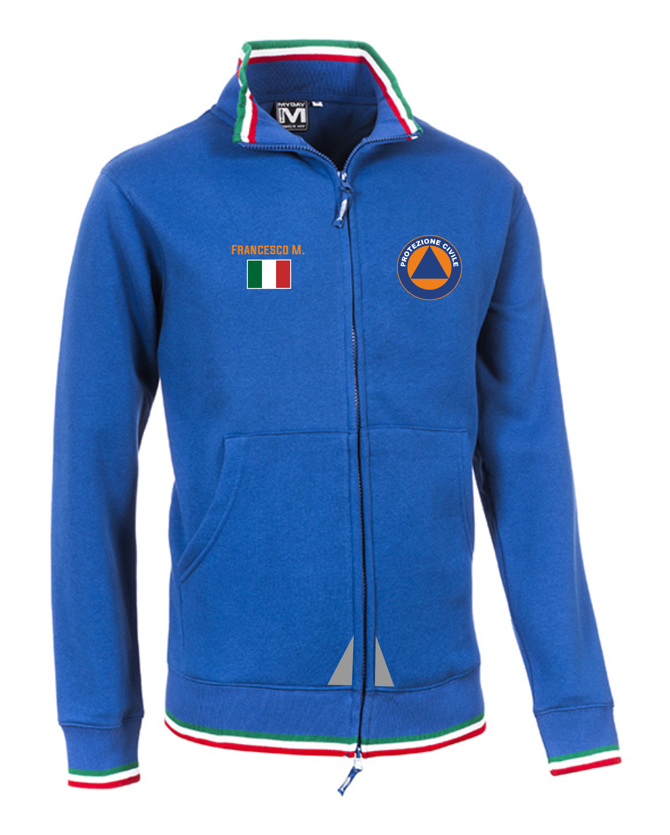 Felpa con zip e bordini tricolore PROTEZIONE CIVILE alta visibilità rifrangente