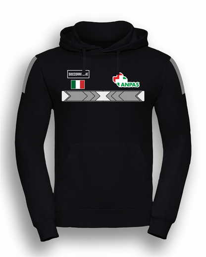 Felpa NERA con cappuccio ANPAS alta visibilità rifrangente