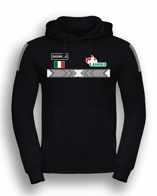 Felpa NERA con cappuccio ANPAS alta visibilità rifrangente