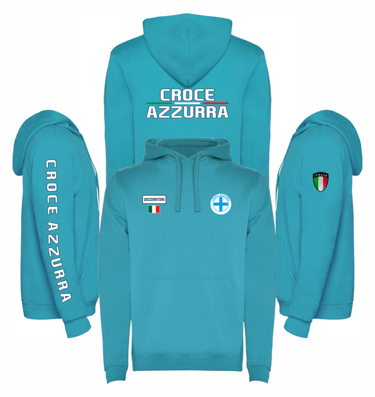 Felpa azzurra con cappuccio della CROCE AZZURRA