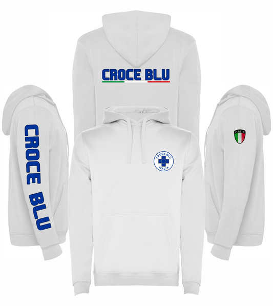Felpa bianca con cappuccio della CROCE BLU