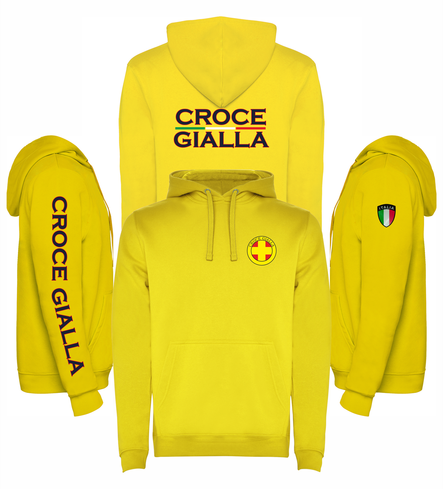 Felpa gialla con cappuccio della Croce Gialla