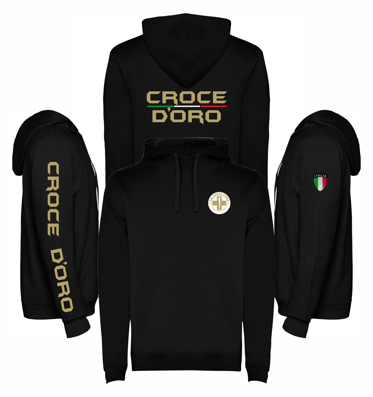 Felpa nera con cappuccio della Croce D'Oro