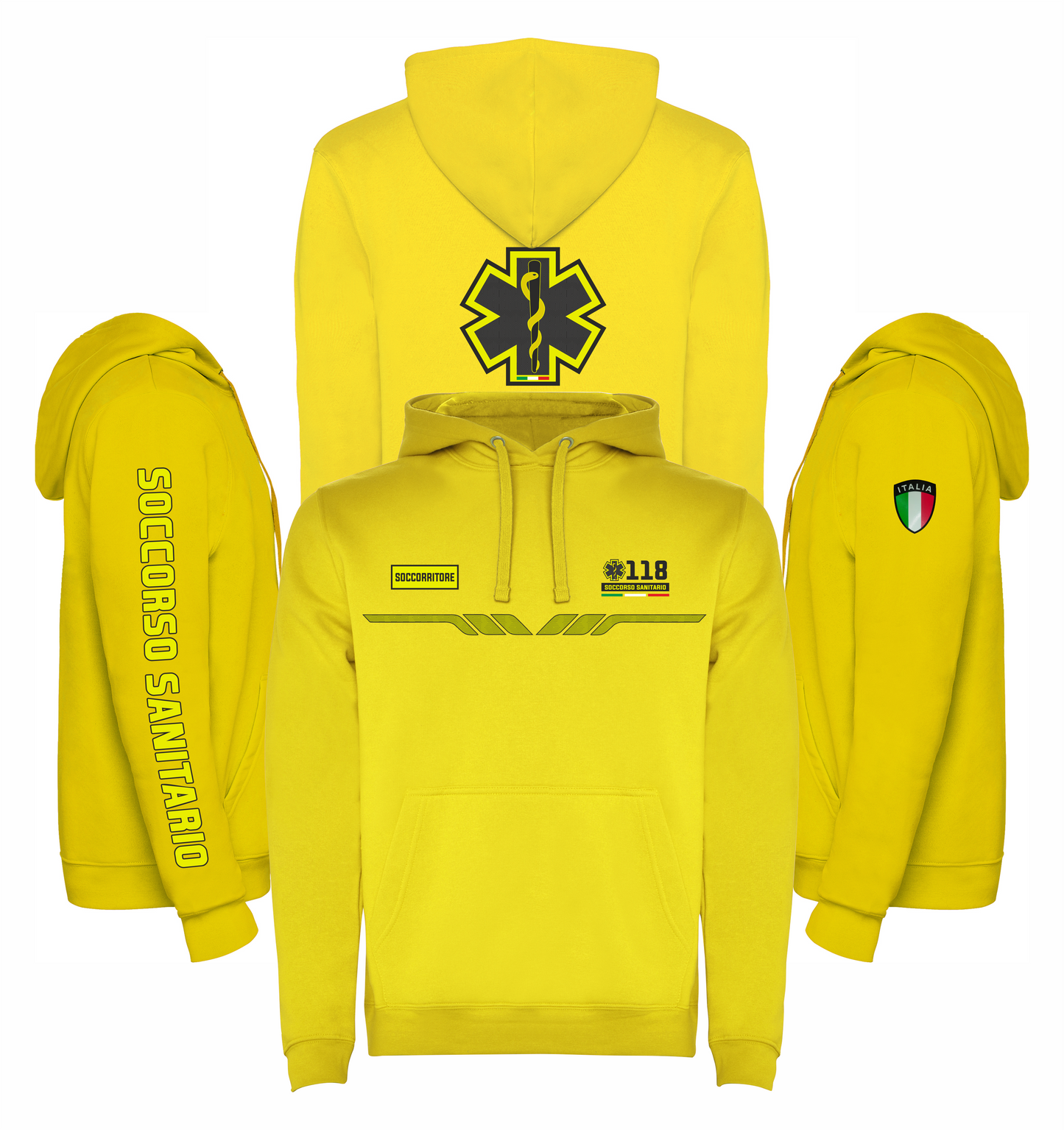 Felpa gialla con cappuccio del 118