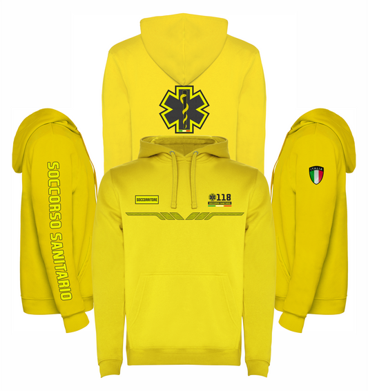 Felpa gialla con cappuccio del 118