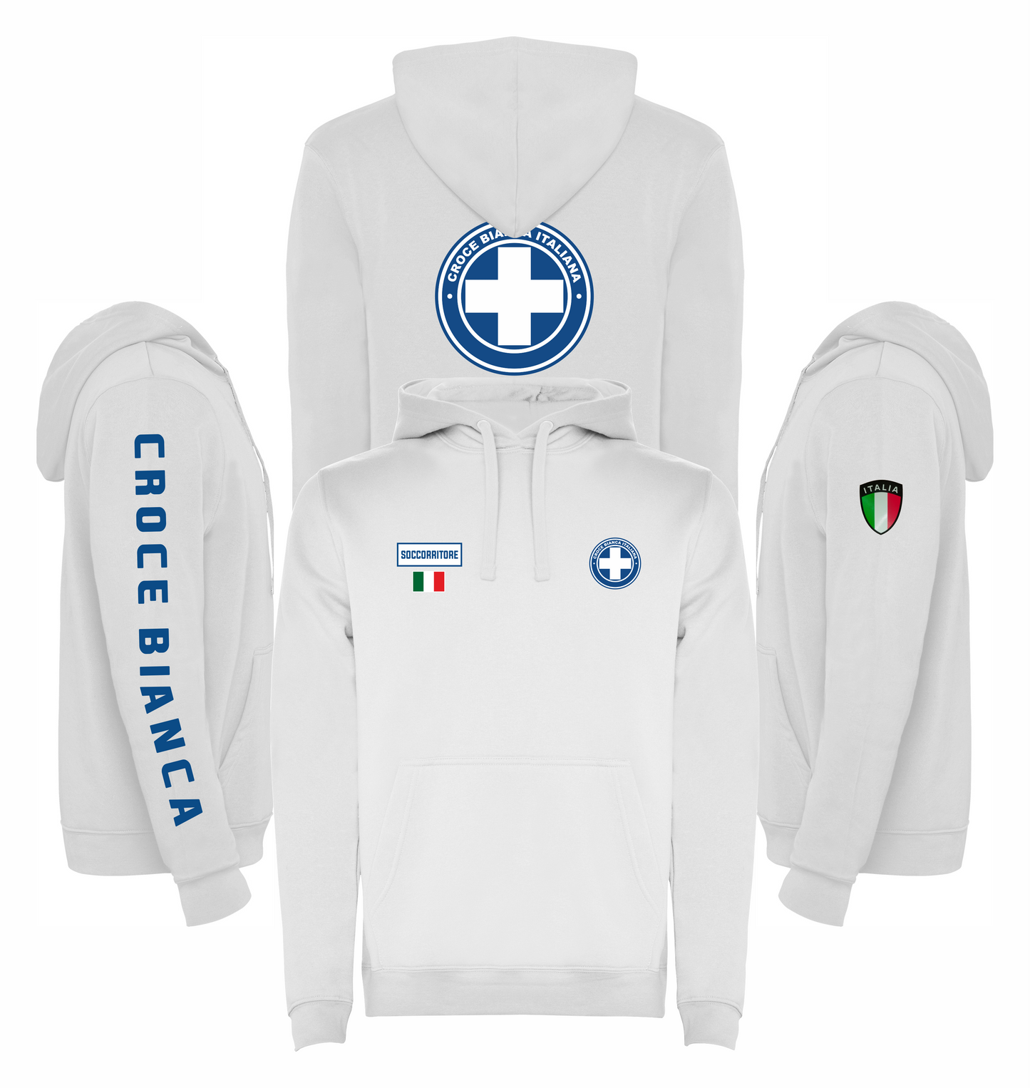Felpa bianca con cappuccio della CROCE BIANCA