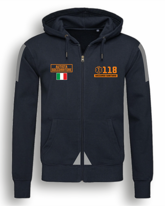 Felpa con cappuccio e zip 118 alta visibilità rifrangente