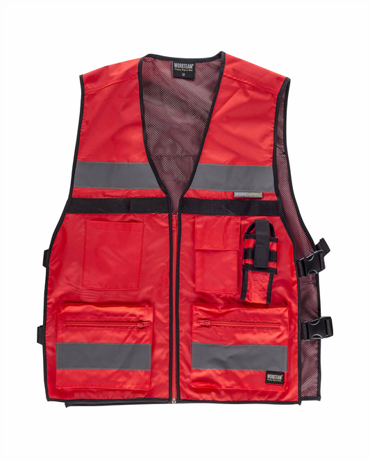 C05 Gilet Tecnico Multitasche Rosso Fluo