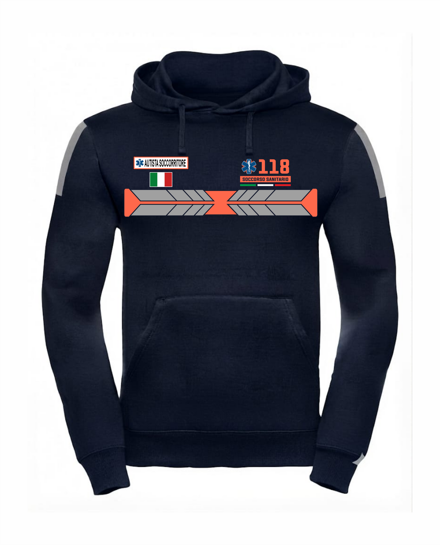 Felpa con cappuccio blu scuro 118 alta visibilità rifrangente