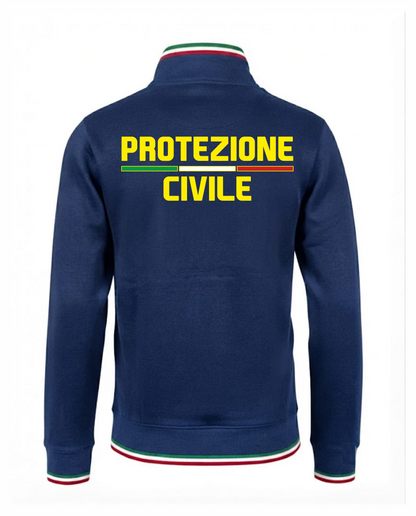 Felpa TRIC blu scuro zip e bordini tricolore PROTEZIONE CIVILE