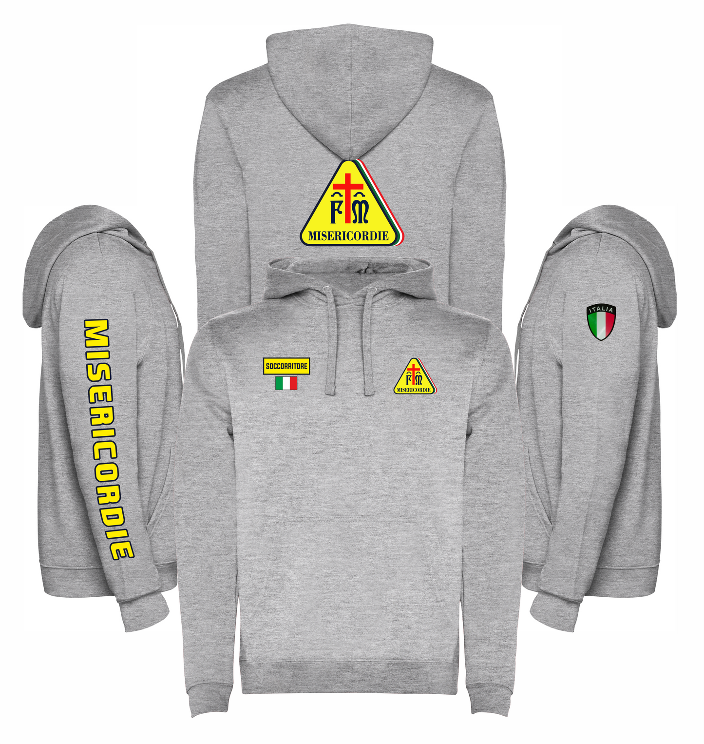 Felpa grigio melange con cappuccio MISERICORDIE