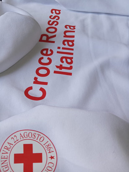Felpa bianca con cappuccio della Croce Rossa Italiana